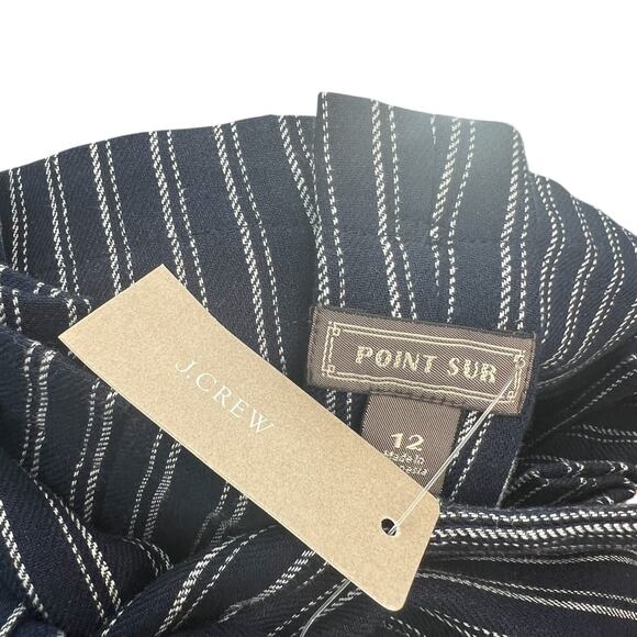 J. Crew Point‎ Sur Paperbag Pants Wide Leg Belt Stripe Navy Blue Size 12 - Picture 11 of 14